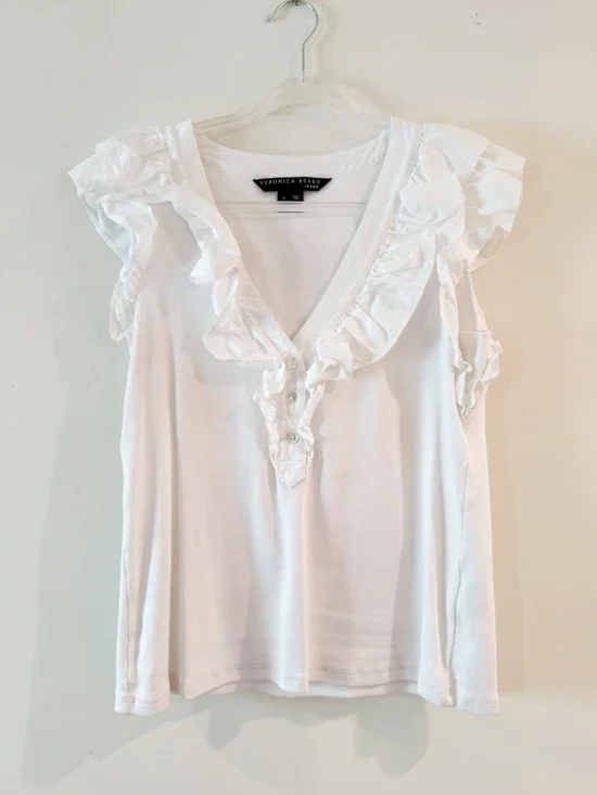 Veronica Beard Adrianna Ribbed Ruffle Top - Picture 8 of 10